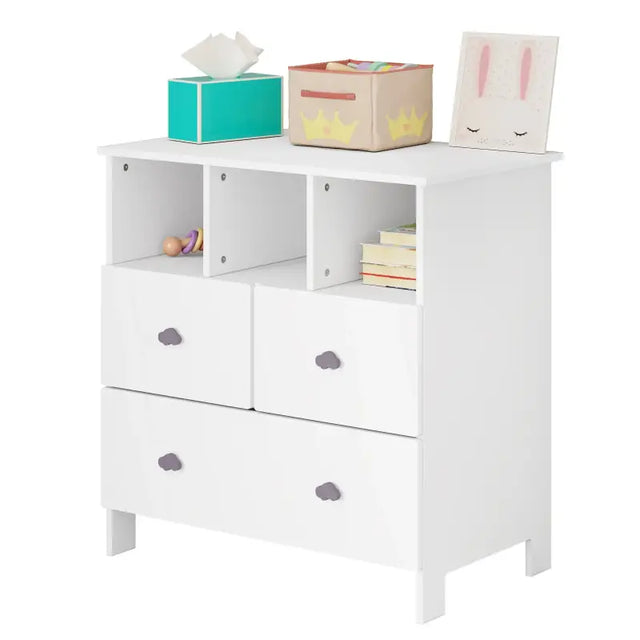 BukkitBow dressoir met wolkvormige handgrepen, 3 laden en 3 vakken, afmetingen 80x81,5x48 cm, modern meubelstuk