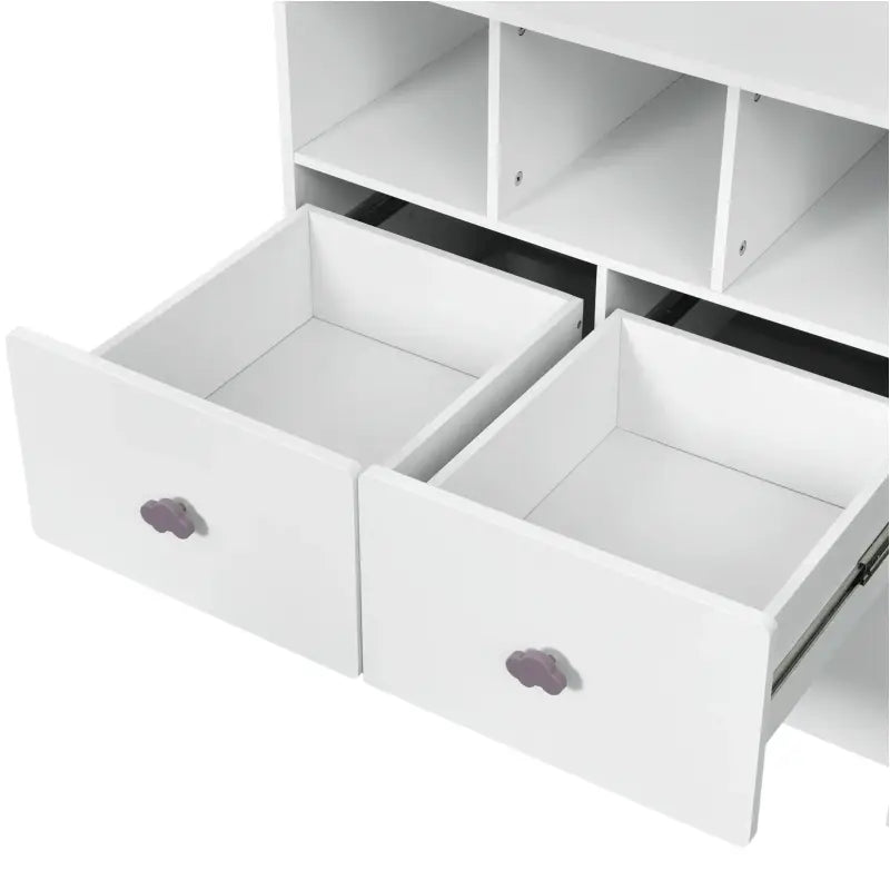 Dressoir van BukkitBow met wolkvormige handgrepen, 3 laden en 3 vakken, afmetingen 80x81,5x48 cm, modern meubelstuk.
