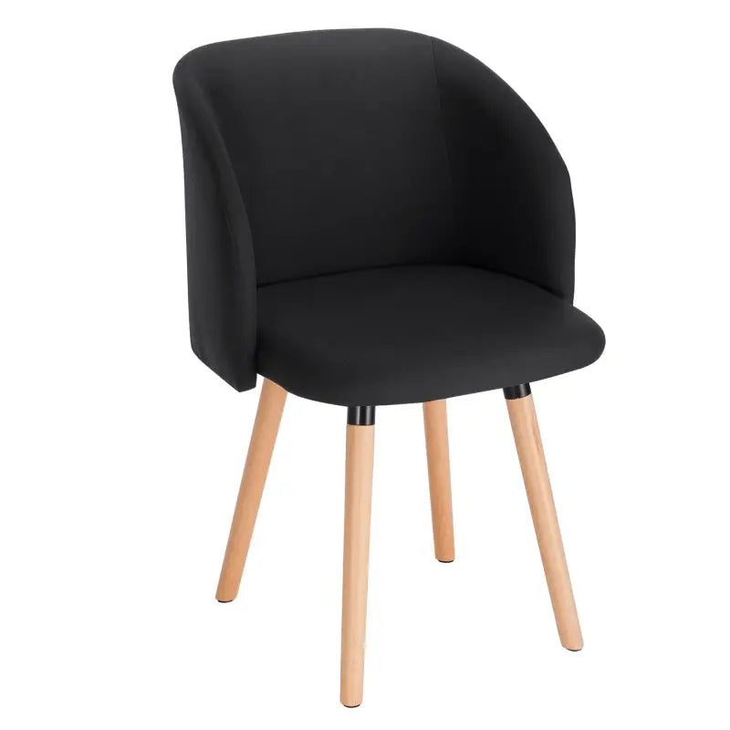 Linnen eetkamerstoel van BukkitBow met massief houten frame, ergonomisch design en zithoogte 47 cm.