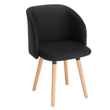 Linnen eetkamerstoel van BukkitBow met massief houten frame, ergonomisch design en zithoogte 47 cm.