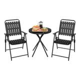 Luxe BukkitBow 3-delige bistroset met glazen tafel en klapstoelen, geschikt voor buitengebruik, strak en modern design