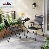 Luxe BukkitBow 3-delige bistroset met glazen tafel en klapstoelen, perfect voor buiten eethoek.