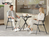 Luxe BukkitBow 3-delige bistroset met glazen tafel en klapstoelen, perfect voor buiten of kleine terrassen.