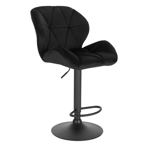 Luxe BukkitBow barkruk van fluweel of leer met rugleuning, mini-armleuning, draaibaar en voetensteun, zithoogte 60-82 cm.