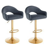 Set van 2 BukkitBow luxe barkrukken met velvet bekleding, rugleuning, voetensteun en goudkleurig onderstel.