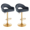 Set van 2 BukkitBow luxe barkrukken met velvet bekleding, rugleuning, voetensteun en goudkleurig onderstel.