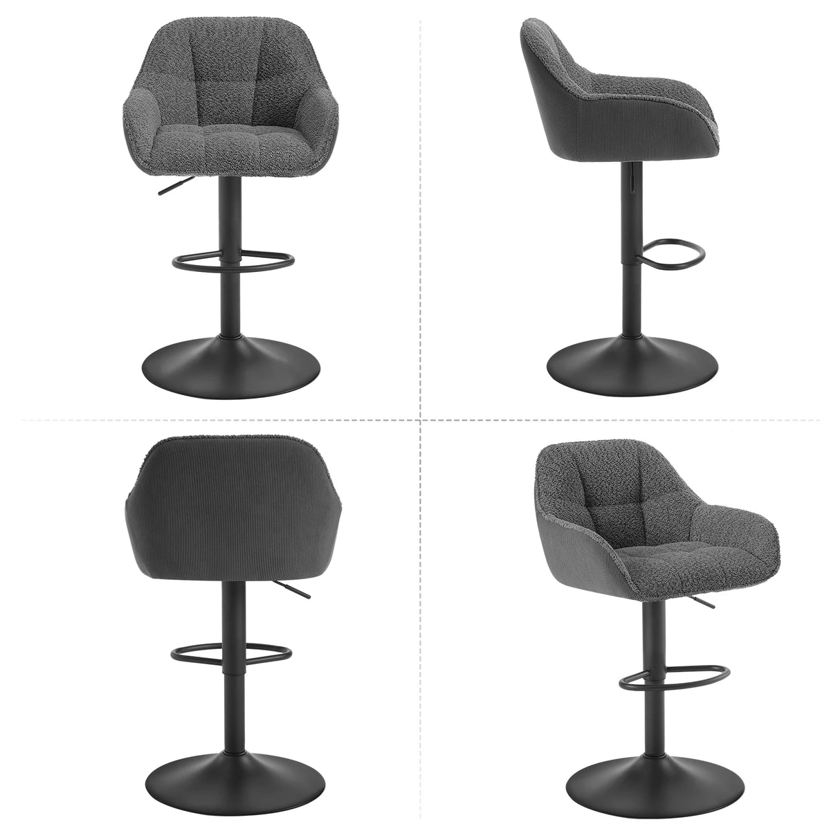 BukkitBow luxe barkrukken set van 2 met chenille en corduroy bekleding, verstelbaar in hoogte, moderne design voor eetkamer of bar
