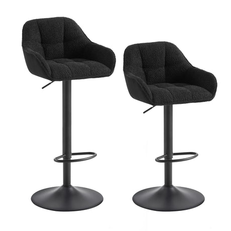 Luxe BukkitBow barkrukken set van 2 met verstelbare hoogte, bekleed met chenille en corduroy, modern en comfortabel.