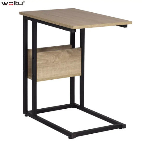 Luxe BukkitBow bijzettafel met metalen frame, opslagruimte en geschikt voor laptop, 60 cm hoog, modern design.