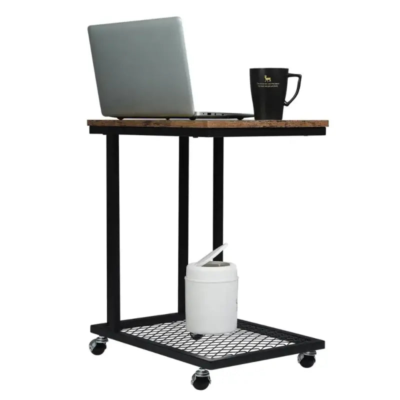 Luxe BukkitBow bijzettafel met metalen frame en wielen, geschikt voor laptop, 60 cm hoog, modern design.