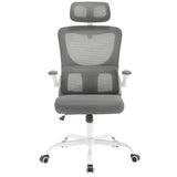 Luxe BukkitBow bureaustoel met mesh rug, metalen frame, PU-wielen, verstelbare hoogte en schommelfunctie, tot 150 kg draagkracht.