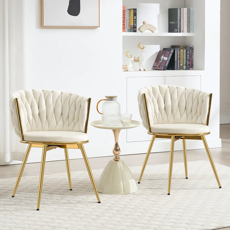 Set van 2 luxe BukkitBow draaibare velvet eetkamerstoelen, modern design, met zachte bekleding en stevige poten.