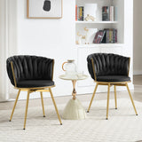 Set van 2 moderne BukkitBow luxe draaibare velvet eetkamerstoelen met gestoffeerde rugleuning en metalen poten.