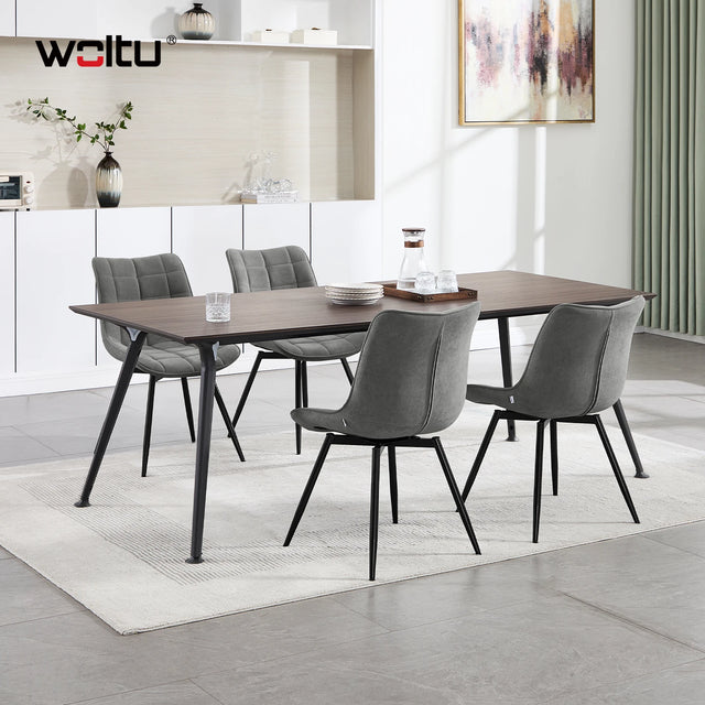Set van 4 moderne BukkitBow luxe draaibare velvet eetkamerstoelen met gestikte details en houten poten, elegant en comfortabel.