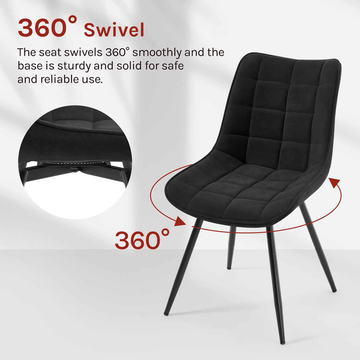 Vier moderne BukkitBow luxe draaibare velvet eetkamerstoelen, comfortabel en stijlvol, set van 4, in een elegante zithoek.