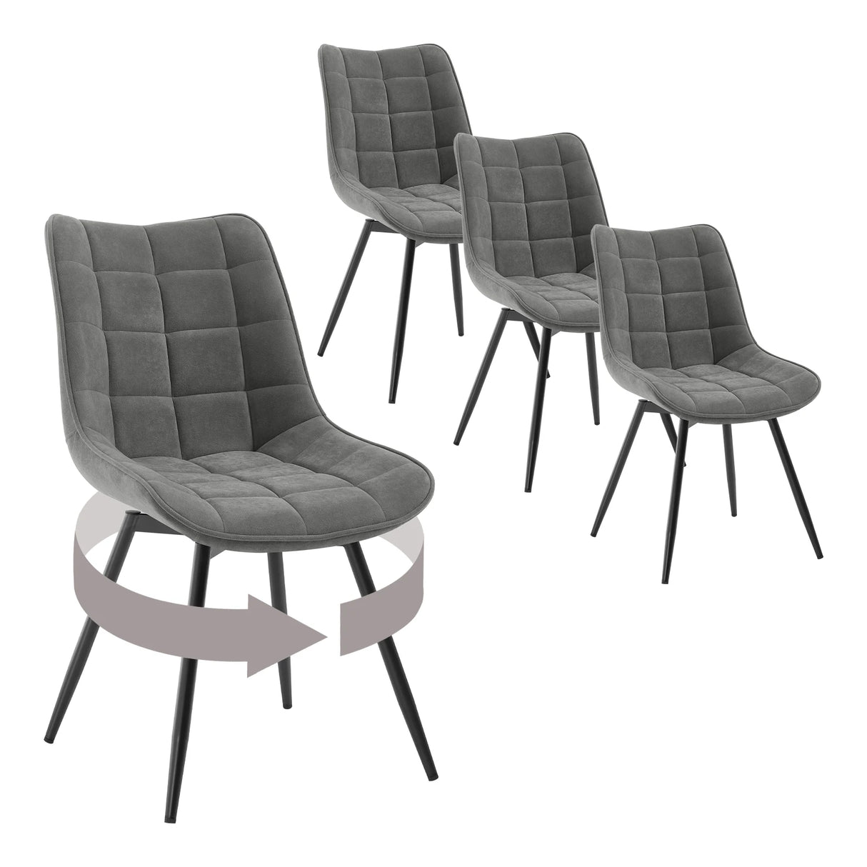 Set van 4 moderne BukkitBow luxe draaibare velvet eetkamerstoelen met comfortabele zitting en elegante uitstraling