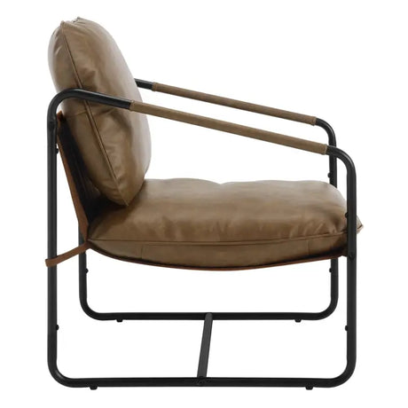 Luxe BukkitBow fauteuil met faux leer en metalen frame, afmetingen 65x80x75cm, modern design en comfortabele zit.