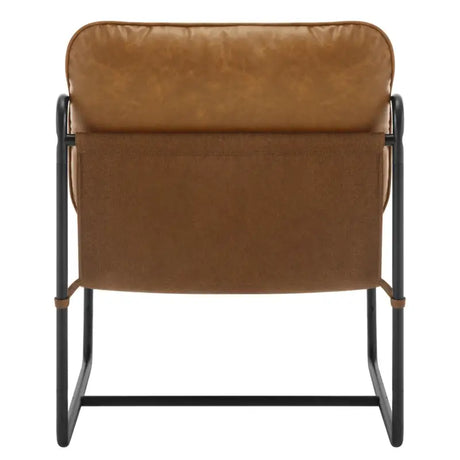 Luxe BukkitBow fauteuil met faux leer en metalen accenten, afmetingen 65x80x75cm, modern design en comfortabele zit.