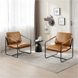 Luxe BukkitBow fauteuil met faux leer en metalen frame, afmetingen 65x80x75cm, modern design en comfortabele zit.