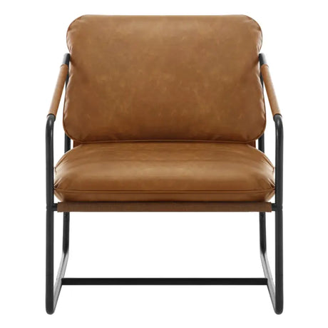 Luxe BukkitBow fauteuil in faux leer met metalen frame, afmetingen 65x80x75cm, modern design voor elegante interieurs