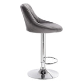 Luxe BukkitBow barkruk met chroom onderstel, verstelbaar en draaibaar, met elegante fluvelen zitting.
