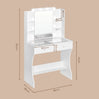 Luxe witte BukkitBow kaptafel met glazen werkblad en LED-spiegel, stijlvolle en moderne make-up tafel.