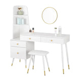Luxe BukkitBow kaptafel met ronde spiegel, kruk en opbergkast, goudkleurige poten, elegant meubel voor make-up en styling