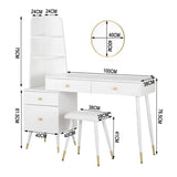 Luxe BukkitBow kaptafel met ronde spiegel, kruk en opbergkast met gouden poten, elegant meubel voor de slaapkamer of kleedkamer