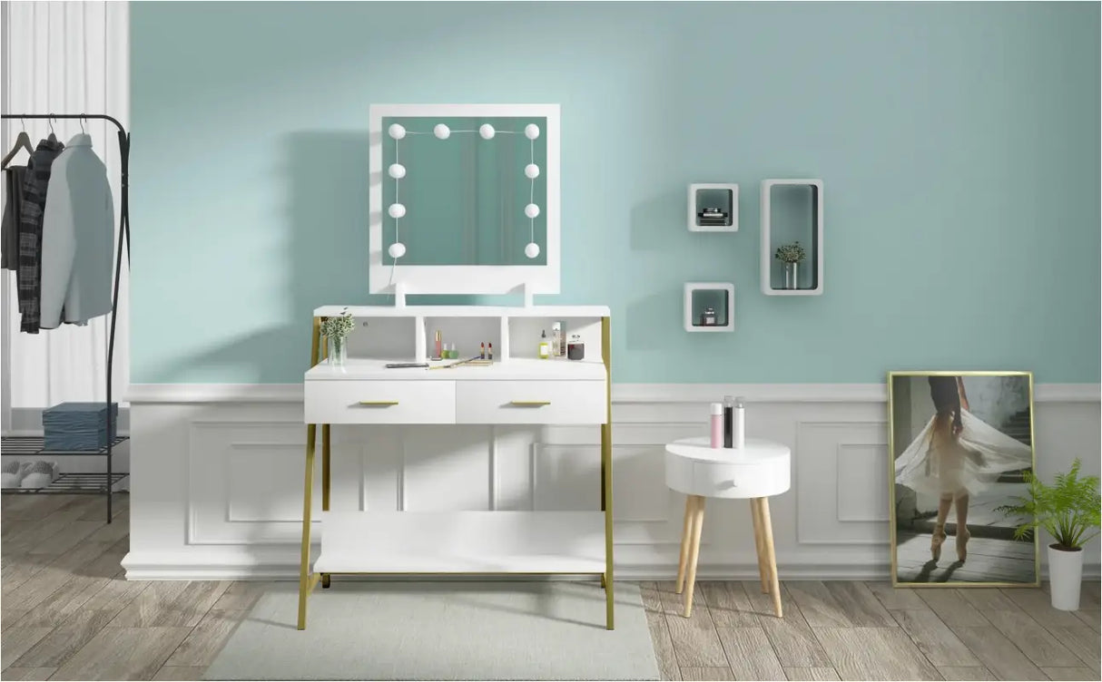 Luxe BukkitBow kaptafel met LED-spiegel, opbergruimte en 2 lades, geschikt als stijlvolle make-up en sieraden tafel