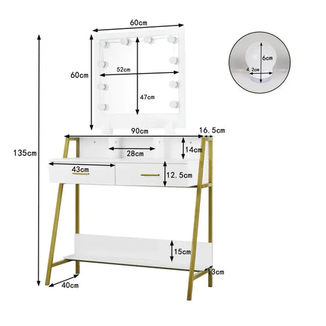 Luxe BukkitBow kaptafel met LED-spiegel, opbergruimte en 2 lades, elegant meubel voor make-up en accessoires.