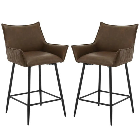 Luxe lederen barkrukken van BukkitBow met armleuningen, set van 2, 62 cm hoog, modern design, comfortabele zit.