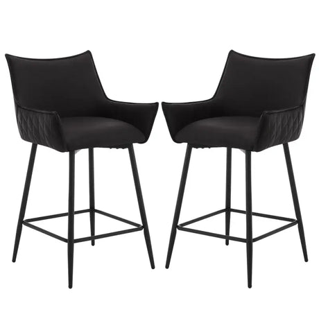 Luxe lederen barkrukken van BukkitBow met armleuningen, set van 2, 62 cm hoog, elegante eetkamer of bar stoelen