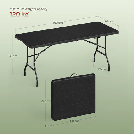 Luxe opvouwbare tuintafel BukkitBow, 180cm, weerbestendig, geschikt voor buiten, in een tuin of op terras, met een stevige houten uitstraling.