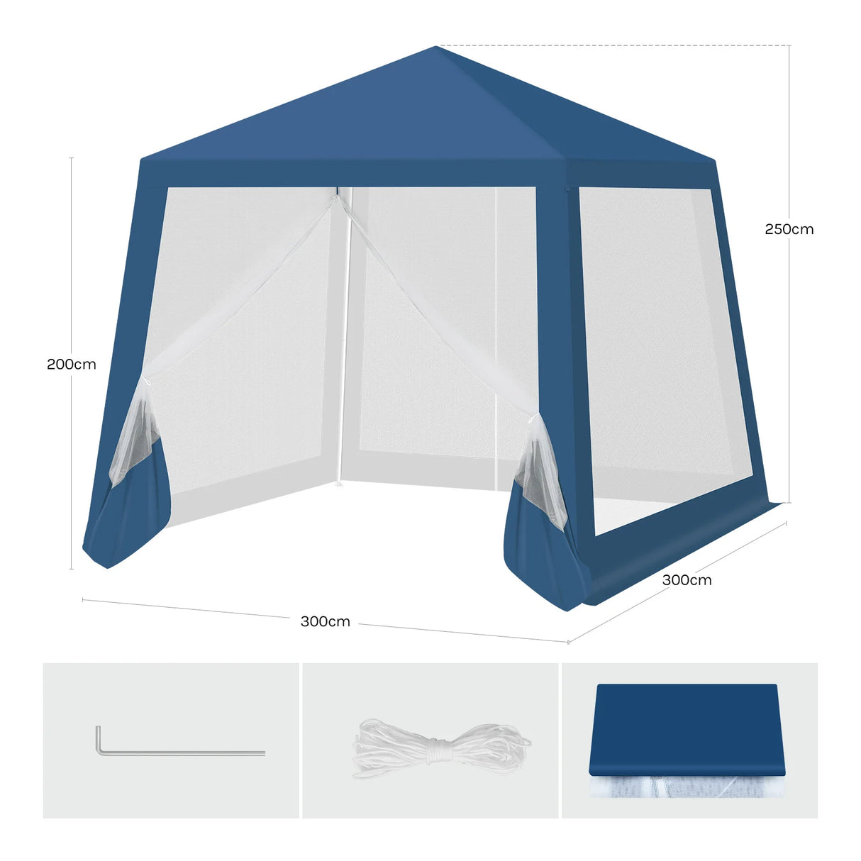 Luxe BukkitBow partytent 3x3m met muggennet en UV-bescherming, geschikt voor buitenevenementen en gezellige buitenfeesten.