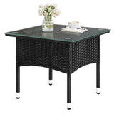 Luxe polyrattan bijzettafel van BukkitBow met gehard glas, weersbestendige buitentafel voor buitengebruik