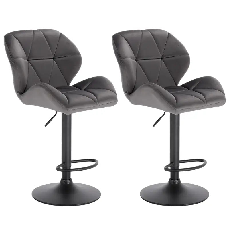 Luxe BukkitBow barkrukken van fluweel of leer met rugleuning, mini-armleuning, draaibaar en voetsteun, zithoogte 60-82cm.