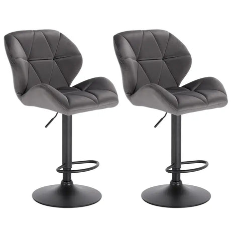 Luxe BukkitBow barkrukken van fluweel of leer met rugleuning, mini-armleuning, draaibaar en voetsteun, zithoogte 60-82cm.