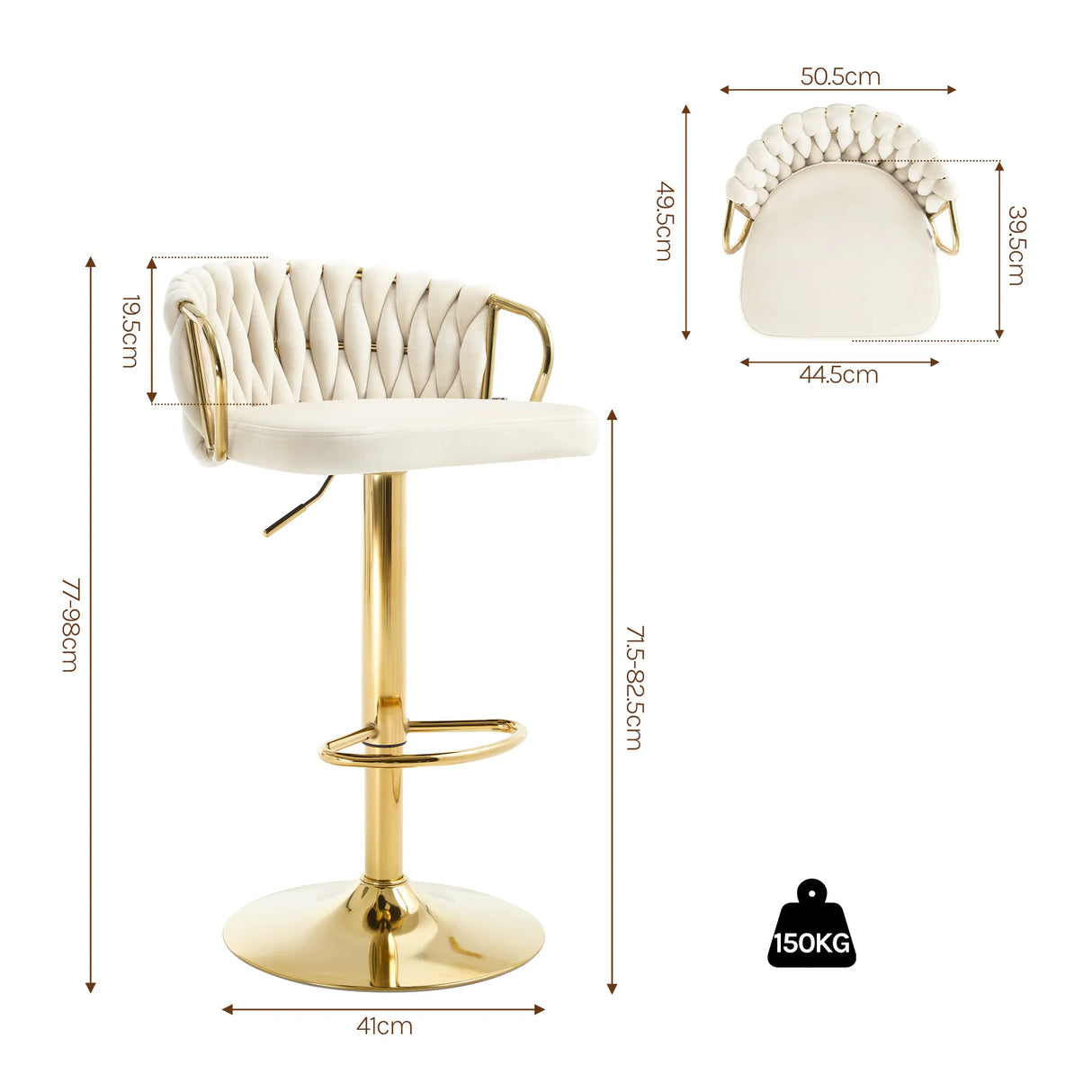 Luxe velvet barkruk van BukkitBow met gevlochten rugleuning en verstelbare hoogte, elegante en comfortabele zitplek.