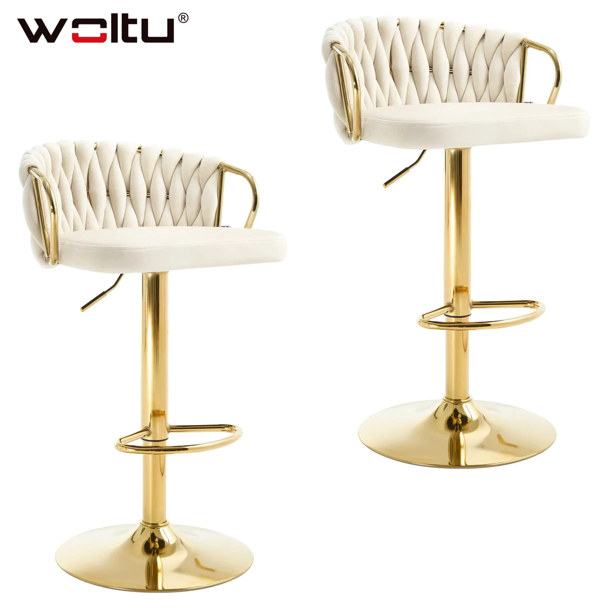Set van 2 BukkitBow luxe velvet barkrukken met gevlochten rugleuning, moderne en comfortabele zitplaatsen voor in de keuken of bar