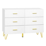 Luxe witte BukkitBow commode met zes laden en gouden details, elegante meubel voor moderne interieurstijl