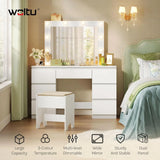 Luxe witte kaptafel van BukkitBow met LED-verlichting en zeven laden, modern design, geschikt voor dames en slaapkamers.