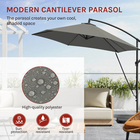 Luxe BukkitBow zwevende parasol van 310cm met slinger en beschermhoes, ideaal voor buitengebruik