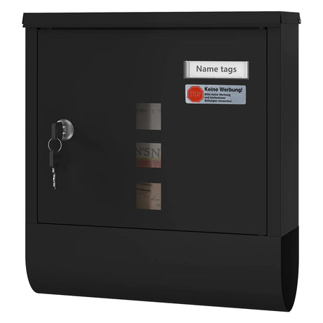 Metalen BukkitBow brievenbus voor wandmontage met slot, naamplaat en weerbestendig ontwerp voor buiten en thuis.