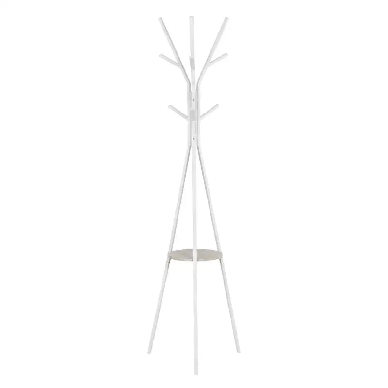 Wit BukkitBow metalen kledingrek met driehoekige structuur, plankje en negen haken, 180 cm hoog, geschikt voor jassen en accessoires
