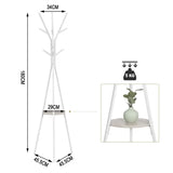 Wit metalen kledingrek BukkitBow met driehoekige kapstok, plankje en negen haken, 180 cm hoog, modern en functioneel.