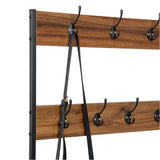 BukkitBow metalen kapstok met schoenenrek, staand kledingrek in bruin hout en zwart metaaldesign, industrieel stijl.