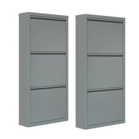 Metalen schoenenkast van BukkitBow met 3 kleppen, smal en kantelbaar voor schoenenopslag, zichtbaar in de afbeelding.