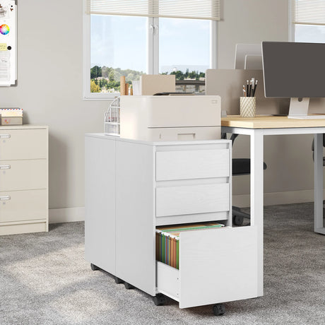 BukkitBow mobiele archiefkast met 3 laden, wielen en rolcontainer, geschikt als bureau organizer voor kantoor en woonkamer.