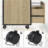 BukkitBow mobiele compacte archiefkast met 2 planken, lade en eikenhouten details, zwart metalen frame, afmetingen 40x40x60cm.