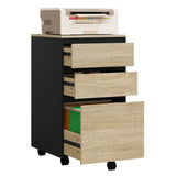 BukkitBow compacte metalen archiefkast met 3 lades, zwart of eikenhout, afmetingen 40x40x70cm, multifunctioneel nachtkastje of bijzettafel
